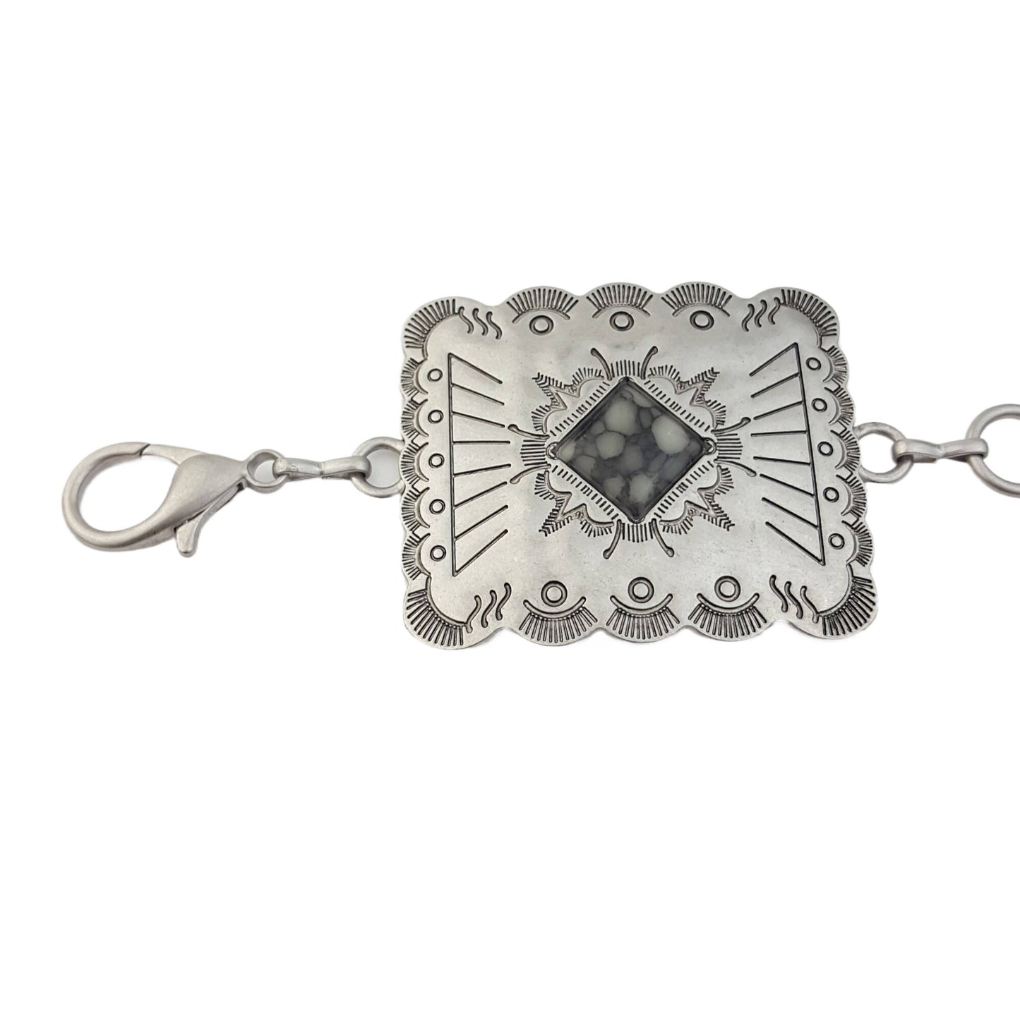 Western Silver Rectangular Concho Chain belt with stones