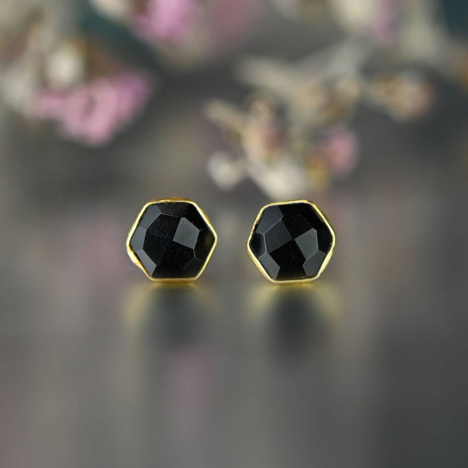 Semi Precious Hexagon Gemstone Studs (8mm gold)