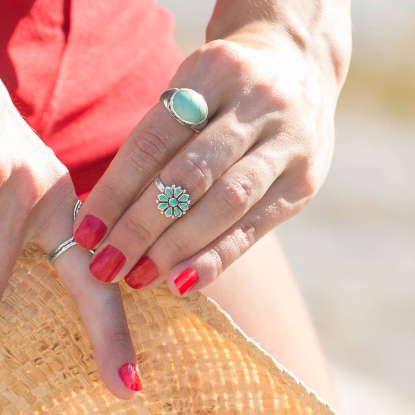 Turquoise Sterling Flower Ring