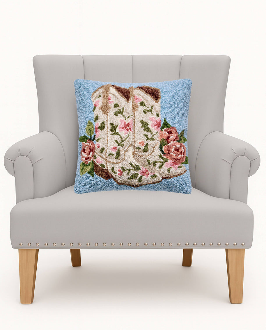 Floral Cowgirl Boots Hook Pillow