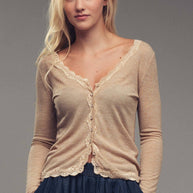 Lace Trim Button-Front Ribbed Knit Top