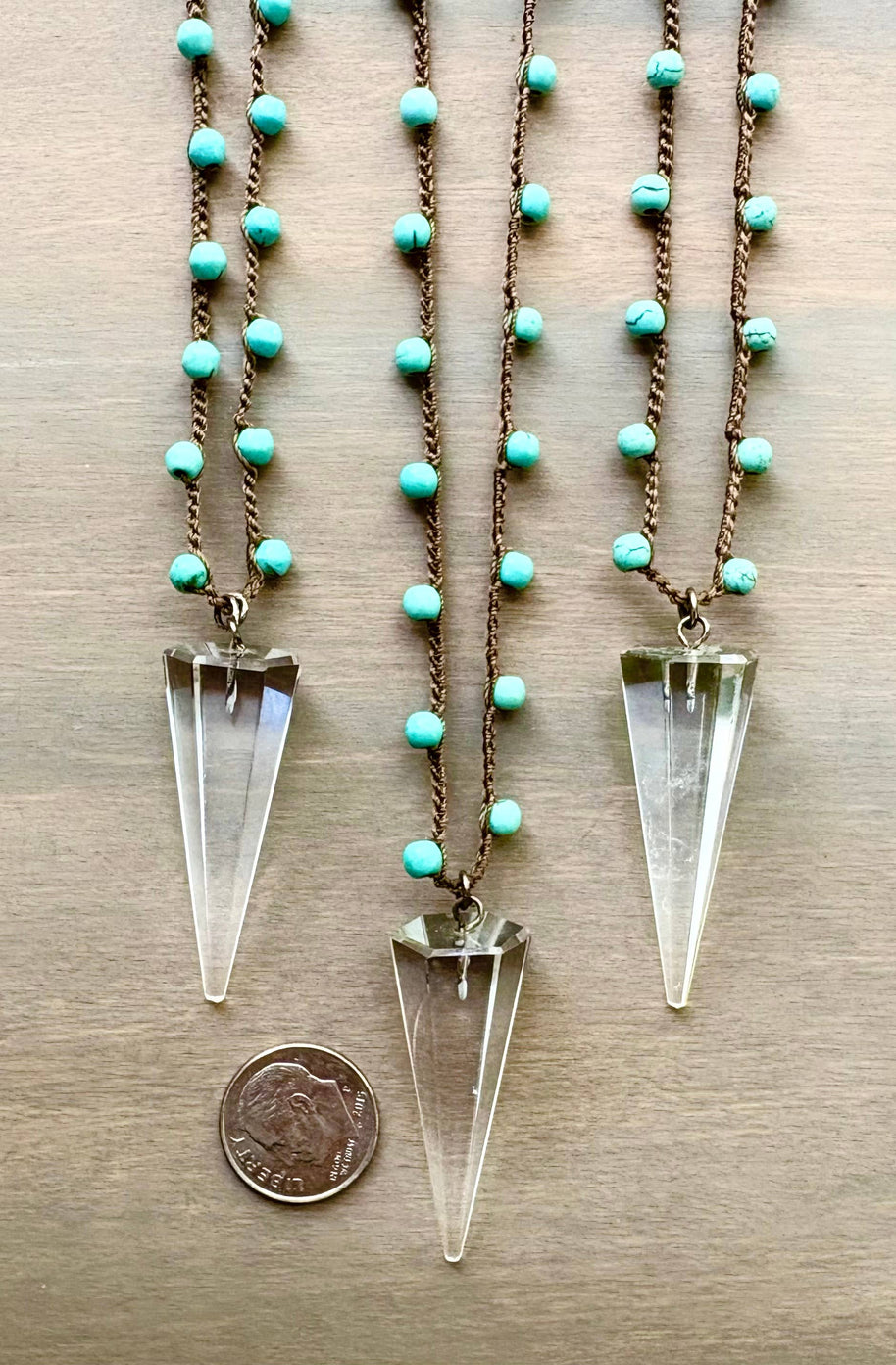 Turquoise And Quartz Arrow Crocheted Layering Necklace