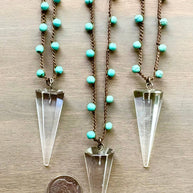 Turquoise And Quartz Arrow Crocheted Layering Necklace