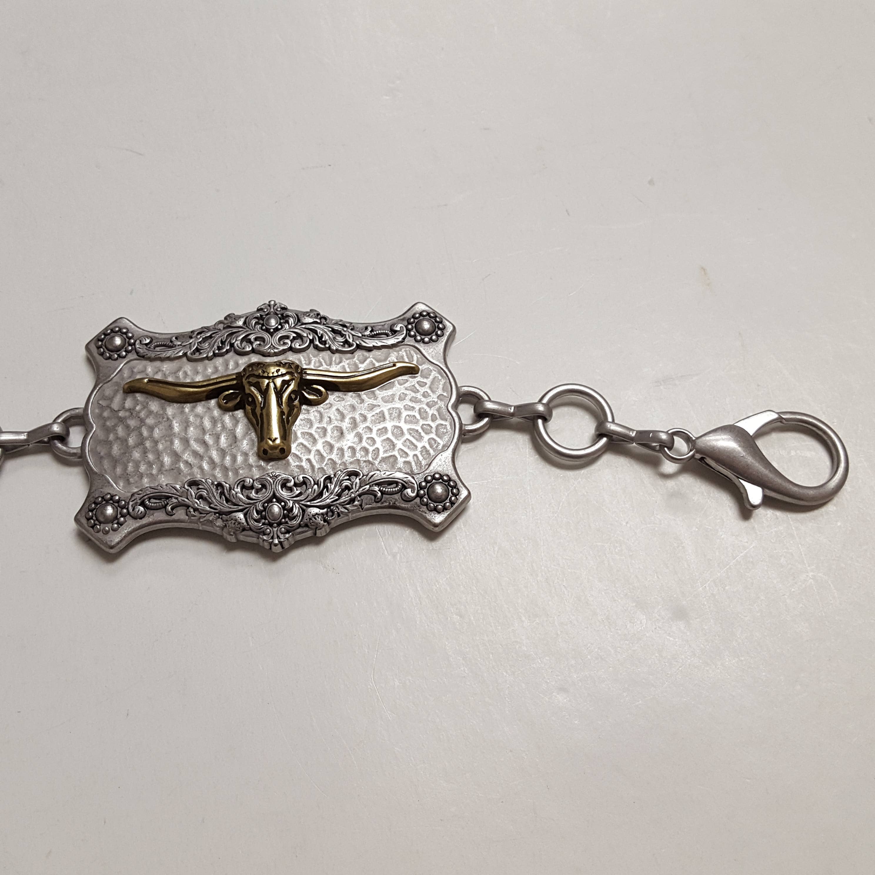 Western Long Horn Concho Metal Chain Silver/Brass