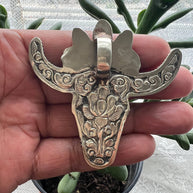 Large Hand  Bone Carved Bull Head, Tibetan Repousse Silver