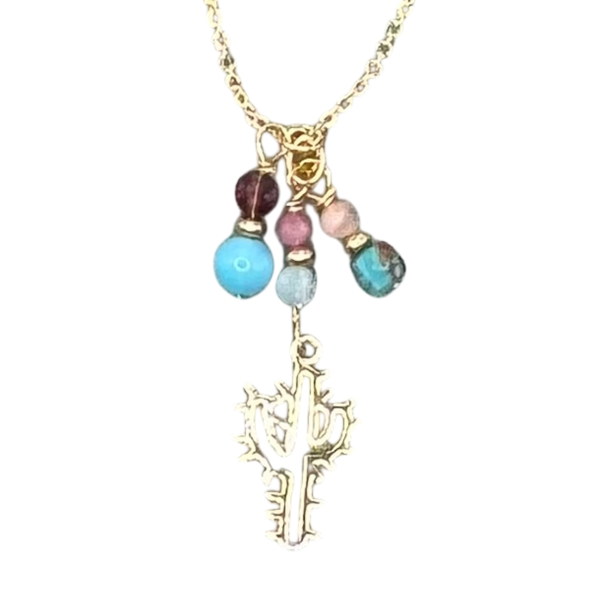 Charma Gold Cactus Necklace with Southwest Stone Bauble Charms