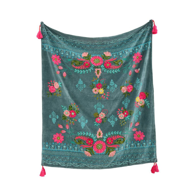 Blue Velvet Embroidered Throw, 44X60"