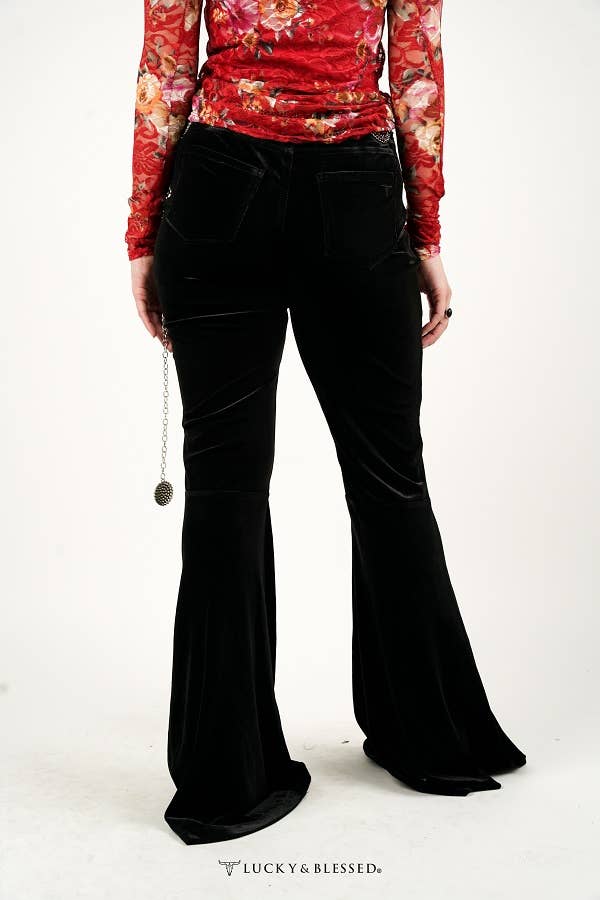 Black Velvet Flare Pants, Plus Size