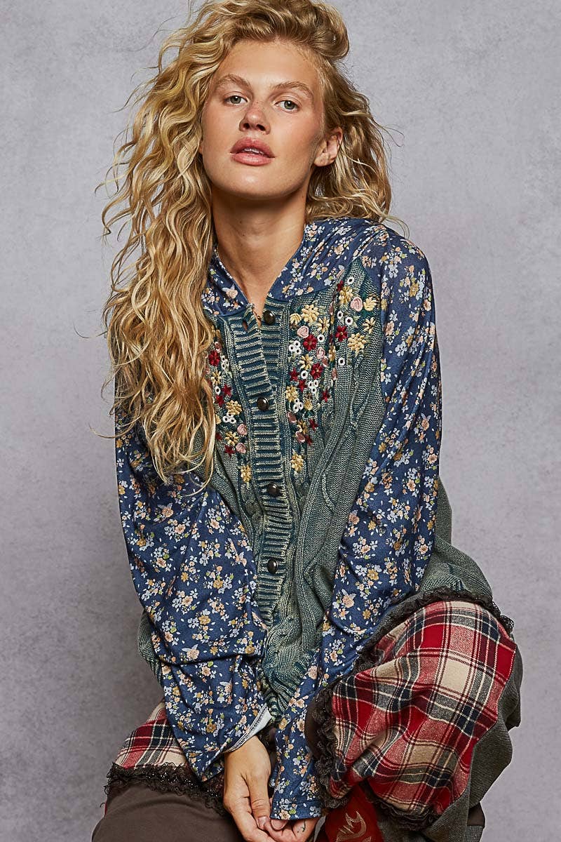Embroidered Floral Patwork Sweater