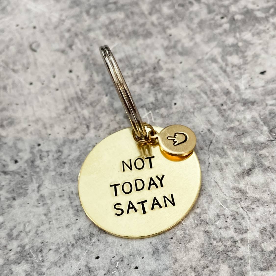 NOT TODAY SATAN Brass Key Chain  with middle finger accent