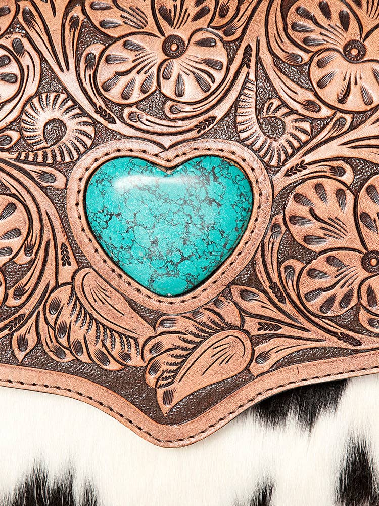 Hair-on-Hide Crossbody with Turquoise Heart