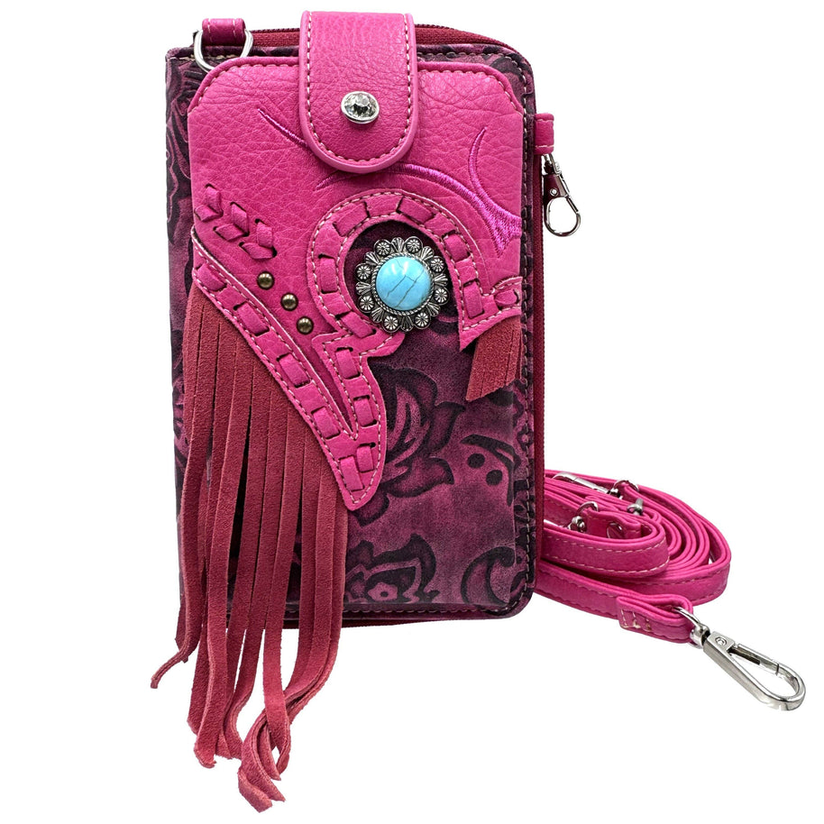 Turquoise Concho Fringe Crossbody Western Phone Wallet