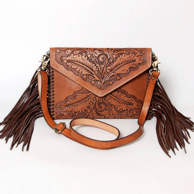 Embossed Leather & Fringe Purse