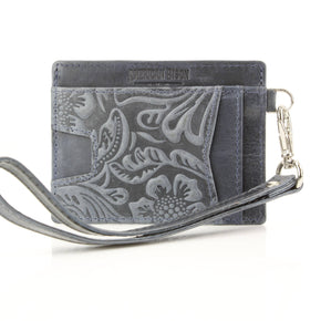 Small ID Wristlet Floral Filigree Leather