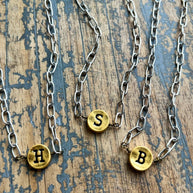 Circle Initial Pendant Necklace TWO TONE