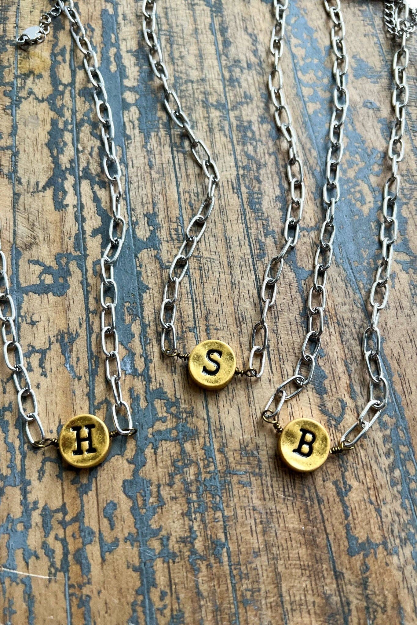 Circle Initial Pendant Necklace TWO TONE