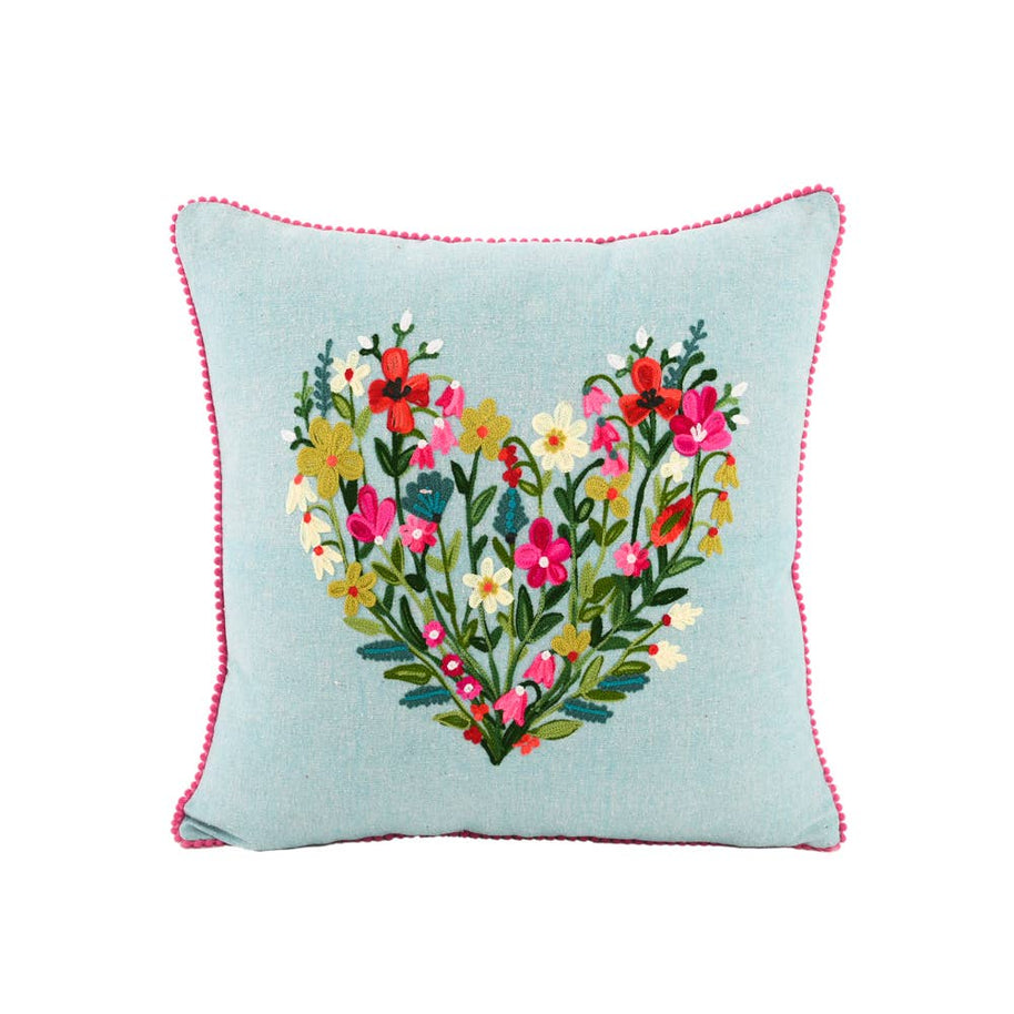 Heart & Crochet Flower Pillow