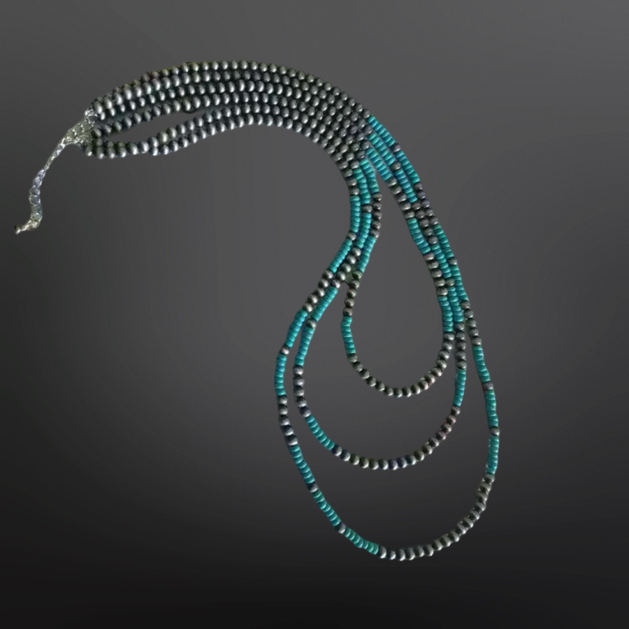 Western Faux Silver “Navajo Pearls” Turquoise Necklace