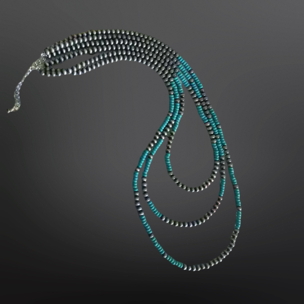 Western Faux Silver “Navajo Pearls” Turquoise Necklace