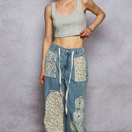 Drawstring Floral Patch Jeans