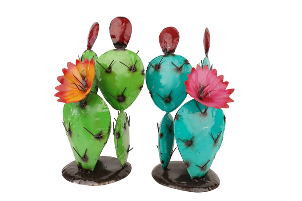Blooming Metal Prickly Cactus Yard Art