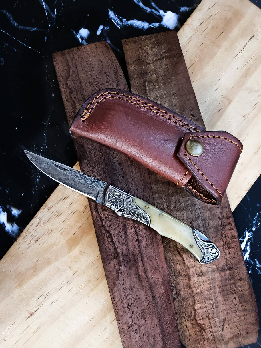 Bone & Engraved Pocket Knife