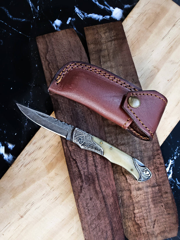 Bone & Engraved Pocket Knife