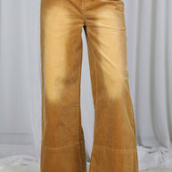 Stone Washed Cotton Corduroy Cropped Pants