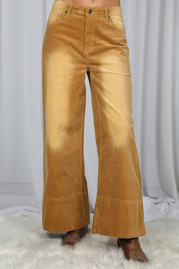 Stone Washed Corduroy Cropped Pants, Camel