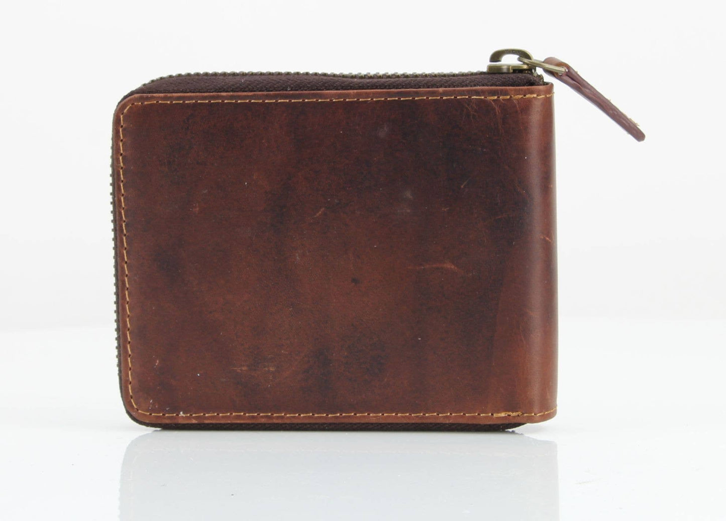 American Bison RFID Leather Zip Around Bi Fold Wallet