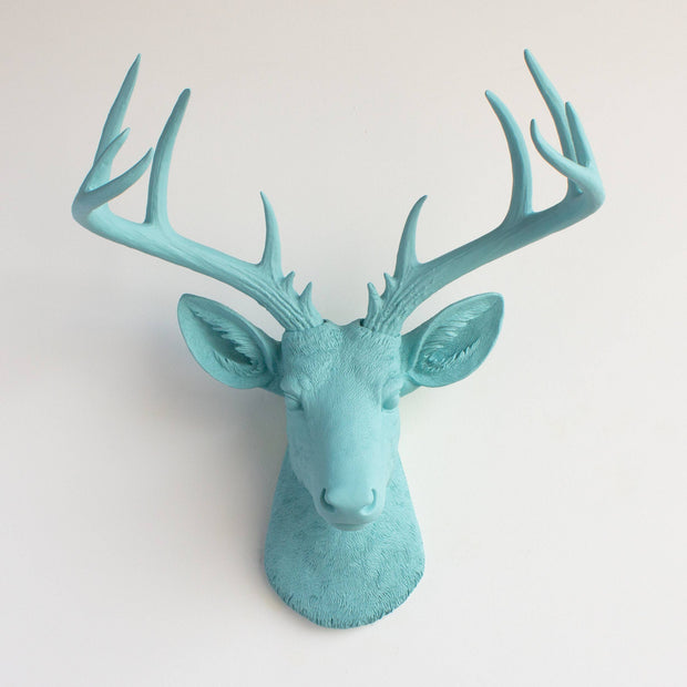 Faux Deer Head Sculpture Wall Mount, Aqua