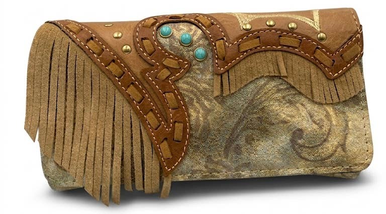 Suede Fringe Western Floral Crossbody Wallet