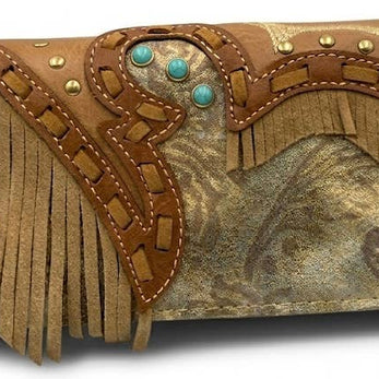 Suede Fringe Western Floral Crossbody Wallet