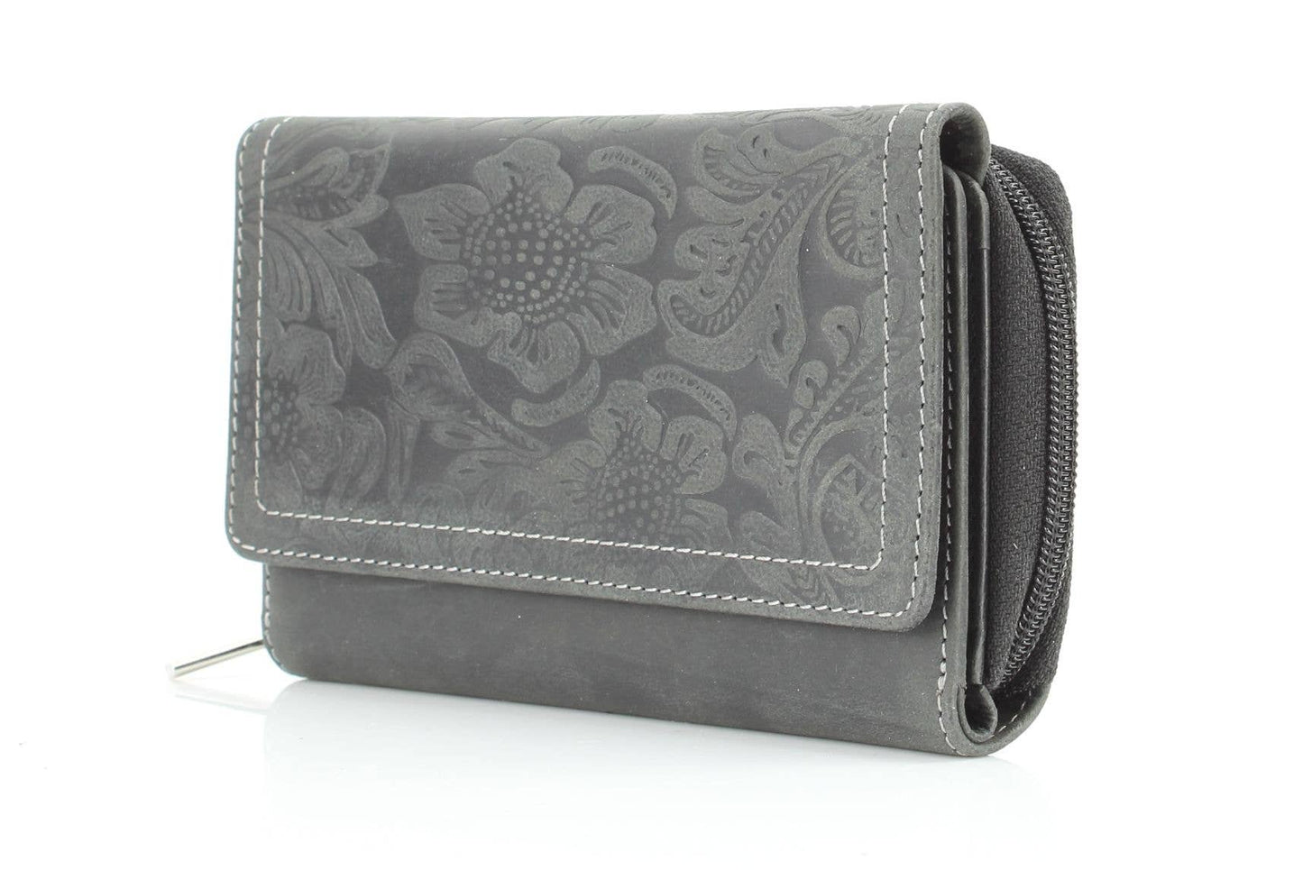 American Bison Floral Tooled Ladies Flapover Clutch