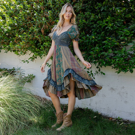 Western Ruffle Dress, Gravel