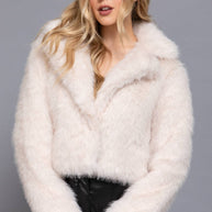 Long Sleeve Notched Collar Faux Fur Cropped Jacket