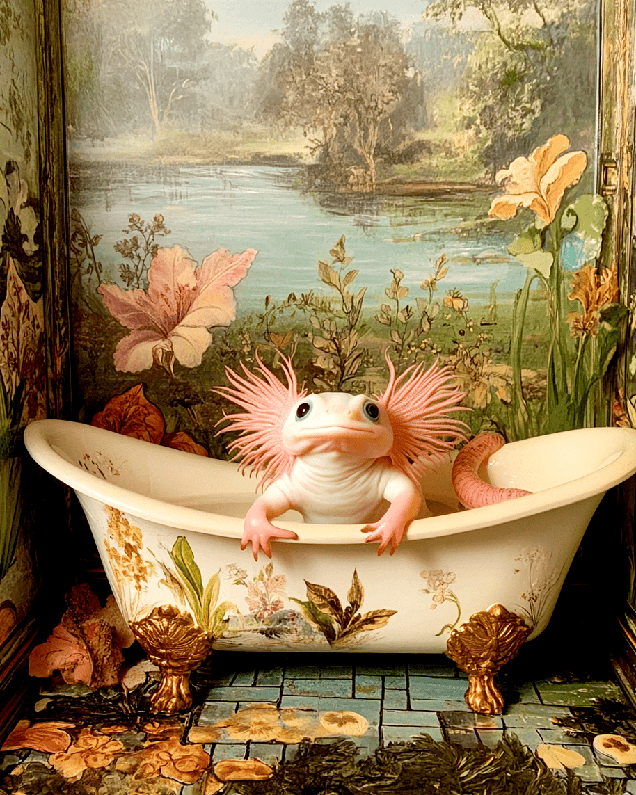 Axolotl in Bathtub Art Print