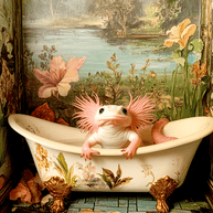 Axolotl in Bathtub Art Print