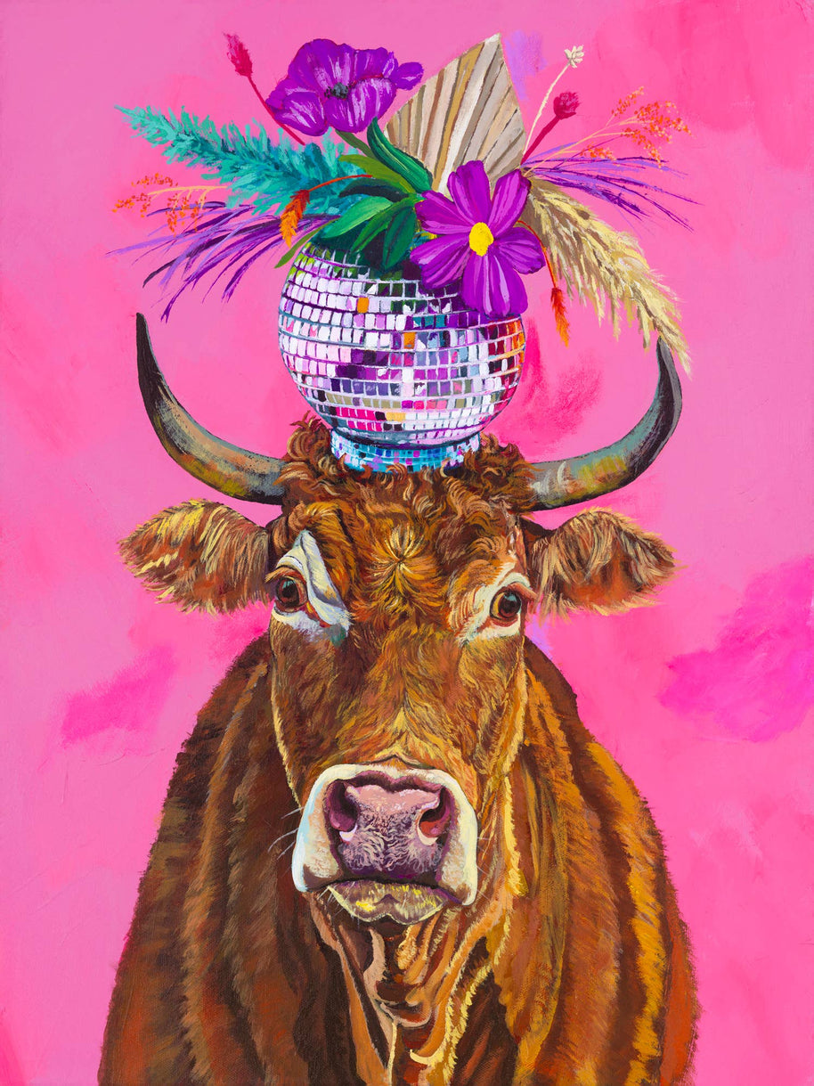 Disco Cow Stretched Canvas
