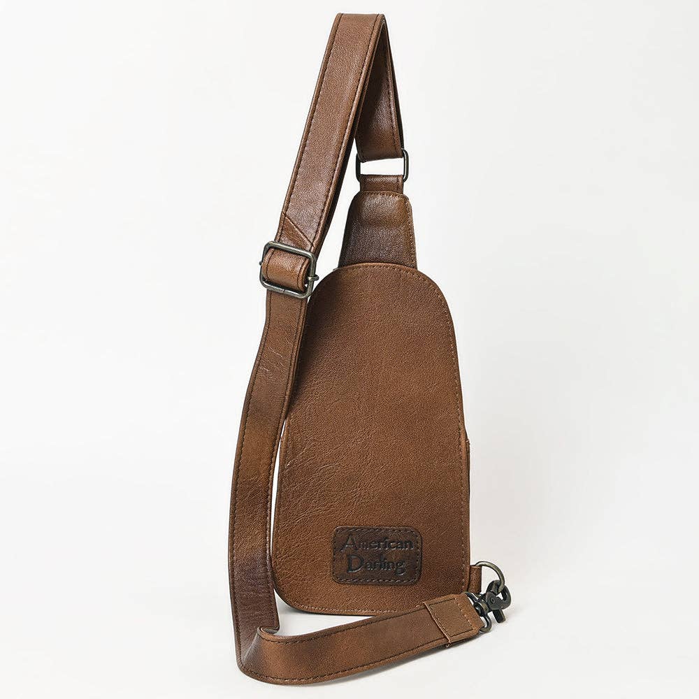 American Darling Hair-On Cowhide Western Leather Sling Bag - Hand-Tooled