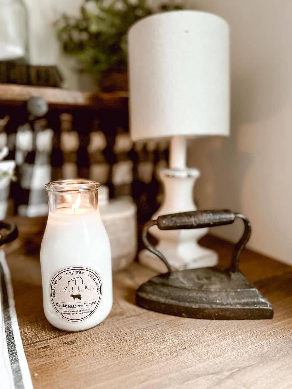 Milk Bottle Candle, Clothesline Linen