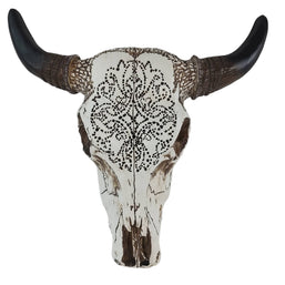Hand-Painted Polyresin Cow Bull Skull