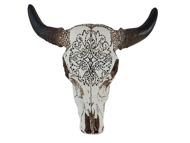 Hand-Painted Polyresin Cow Bull Skull