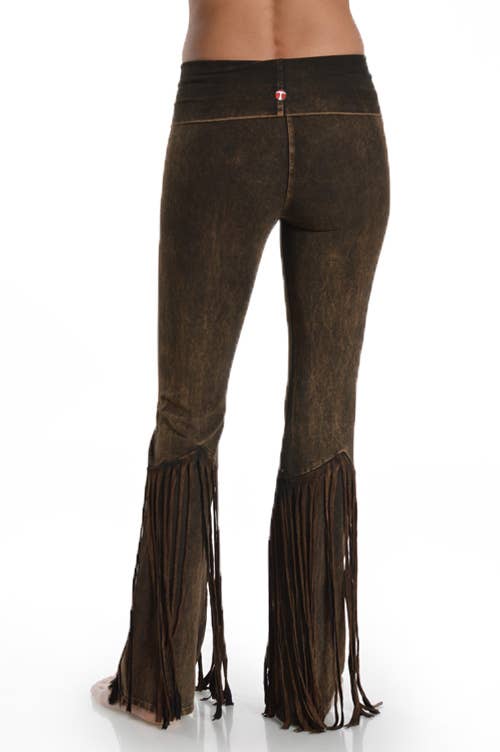 Studded Fringe Foldover Yoga Pants