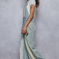 Pol Clothing Floral Patchwork Embroidery Overall