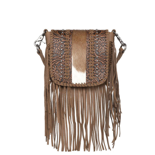 Genuine Leather Tooled Purse with Fringe