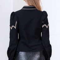 Black Button-Down with Embroidered Roses