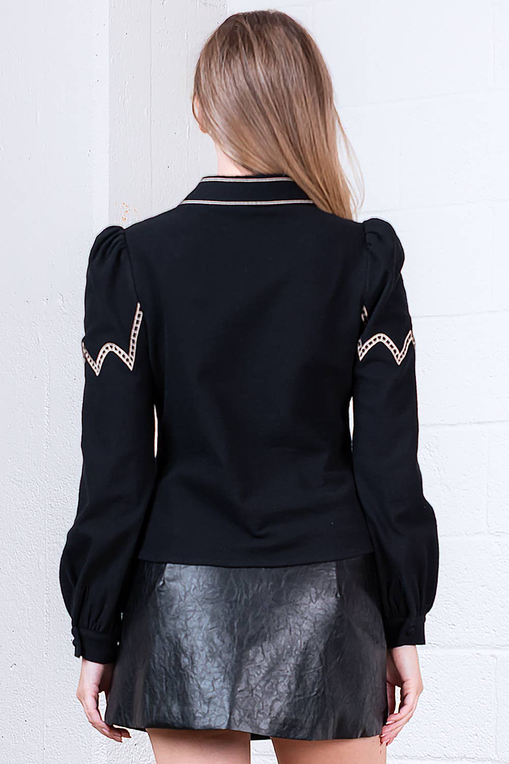 Black Button-Down with Embroidered Roses