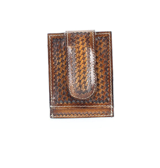 Tooled Leather Money Clip Card Case