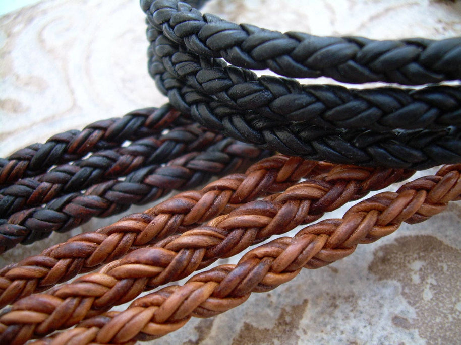 Triple Strand Braided Leather Bracelet with Antique Bronze Hardware